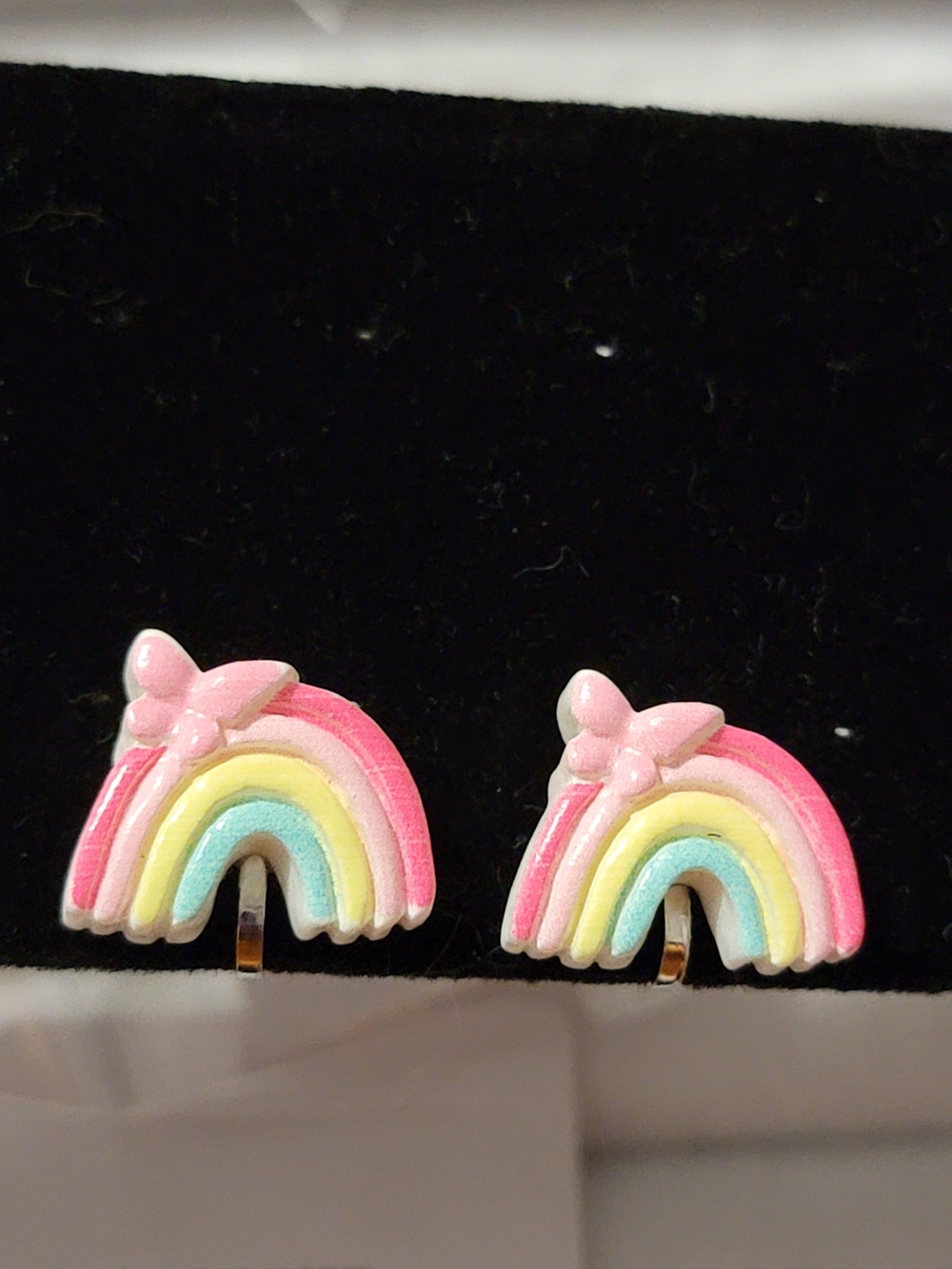 Cute Pastel Rainbow Earrings with Pink Butterfly